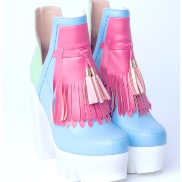 Azalea Wang Colorful Fringe Ankle Boots - Picture 1 of 12